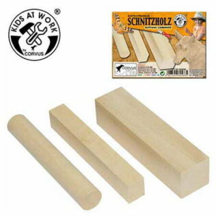 Madera de tilo para talla – 3 piezas (1 cilindro y 2 listones) – Kids at work