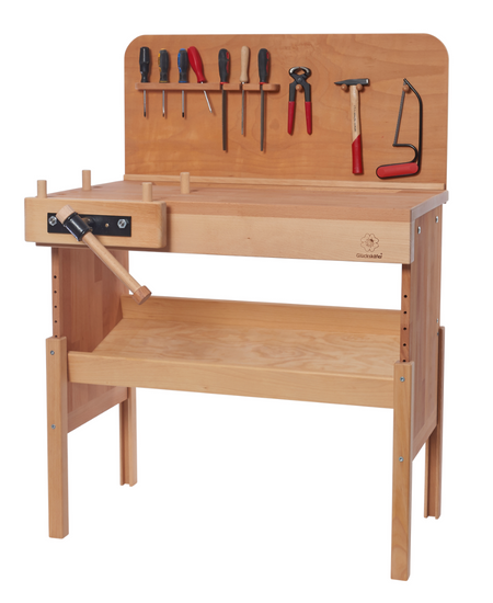 Banco de trabajo infantil para carpintería con panel para herramientas
