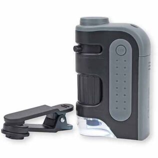 Microscopio de bolsillo con luz LED – Carson MicroBrite Plus 60x-120x con clip para móvil
