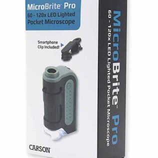 Microscopio de bolsillo con luz LED – Carson MicroBrite Plus 60x-120x con clip para móvil