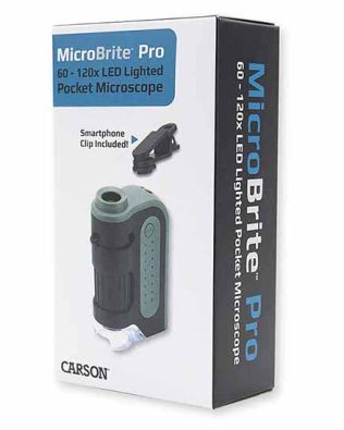 Microscopio de bolsillo 60-120x con clip para Smartphone – MICROBRITE Pro LED – Carson®