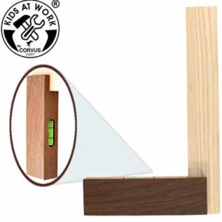 Escuadra de comprobación de madera con nivel burbuja – Kids at Work