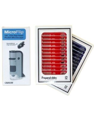 Kit Microscopio de Bolsillo 100-250x con Pinza y 24 Muestras – Carson