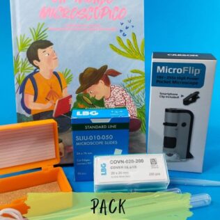 Pack «Viaje microscópico» | Microscopio 250x – Libro – Microscopio – Accesorios
