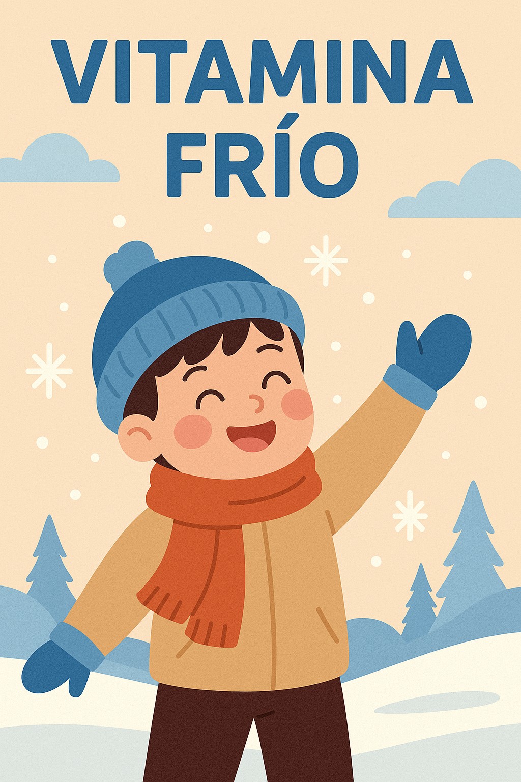 Niño feliz jugando con nieve - vitamina frío