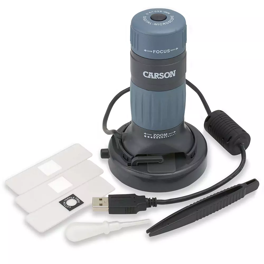 Microscopio digital USB Carson MM-940 | Serie zPix™ 86x-457x con zoom, iluminación LED y captura de fotos y videos