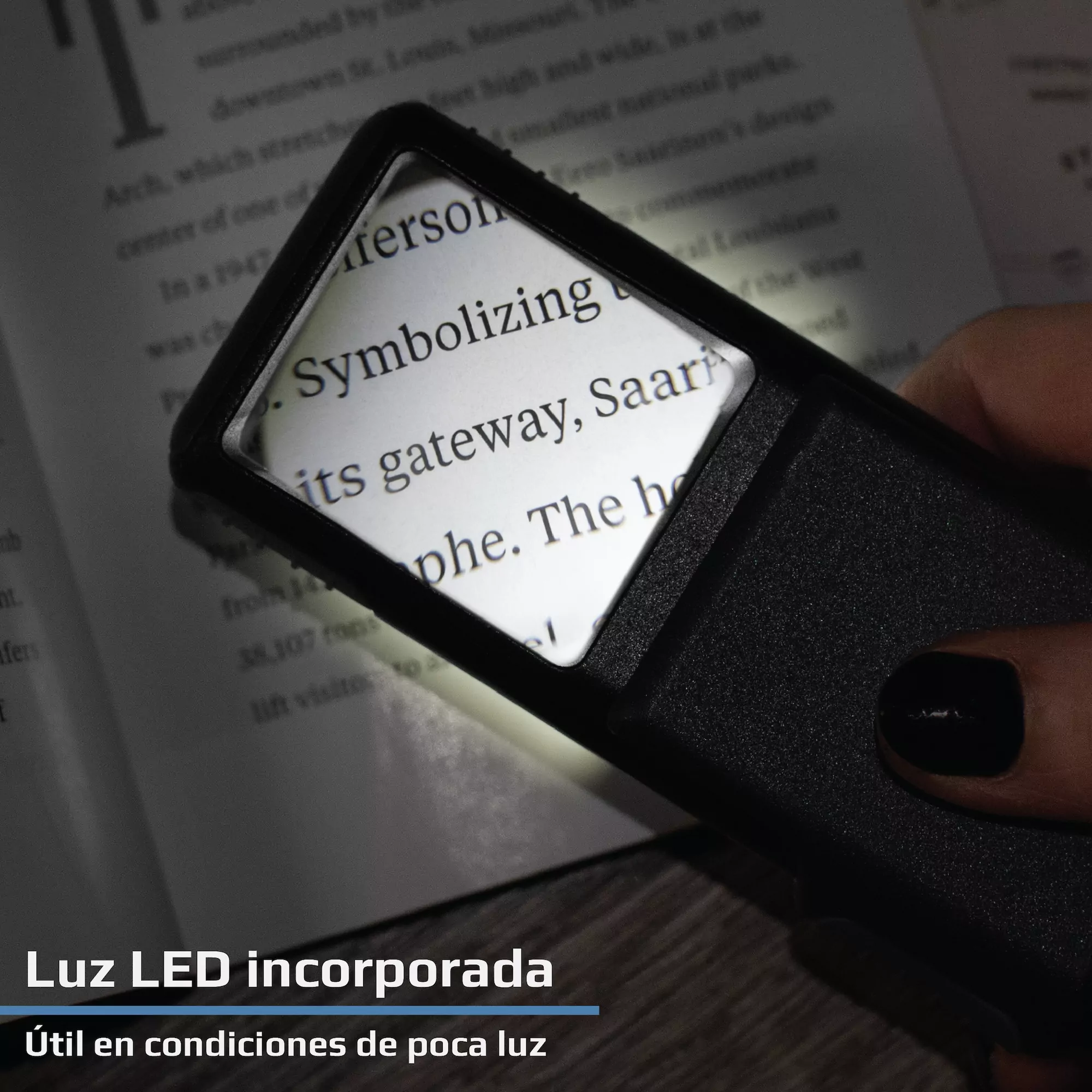 Lupa portátil deslizante con LED Carson PO-55 | Serie MiniBrite 5x con funda protectora y lente asférica de 35 mm x 40 mm