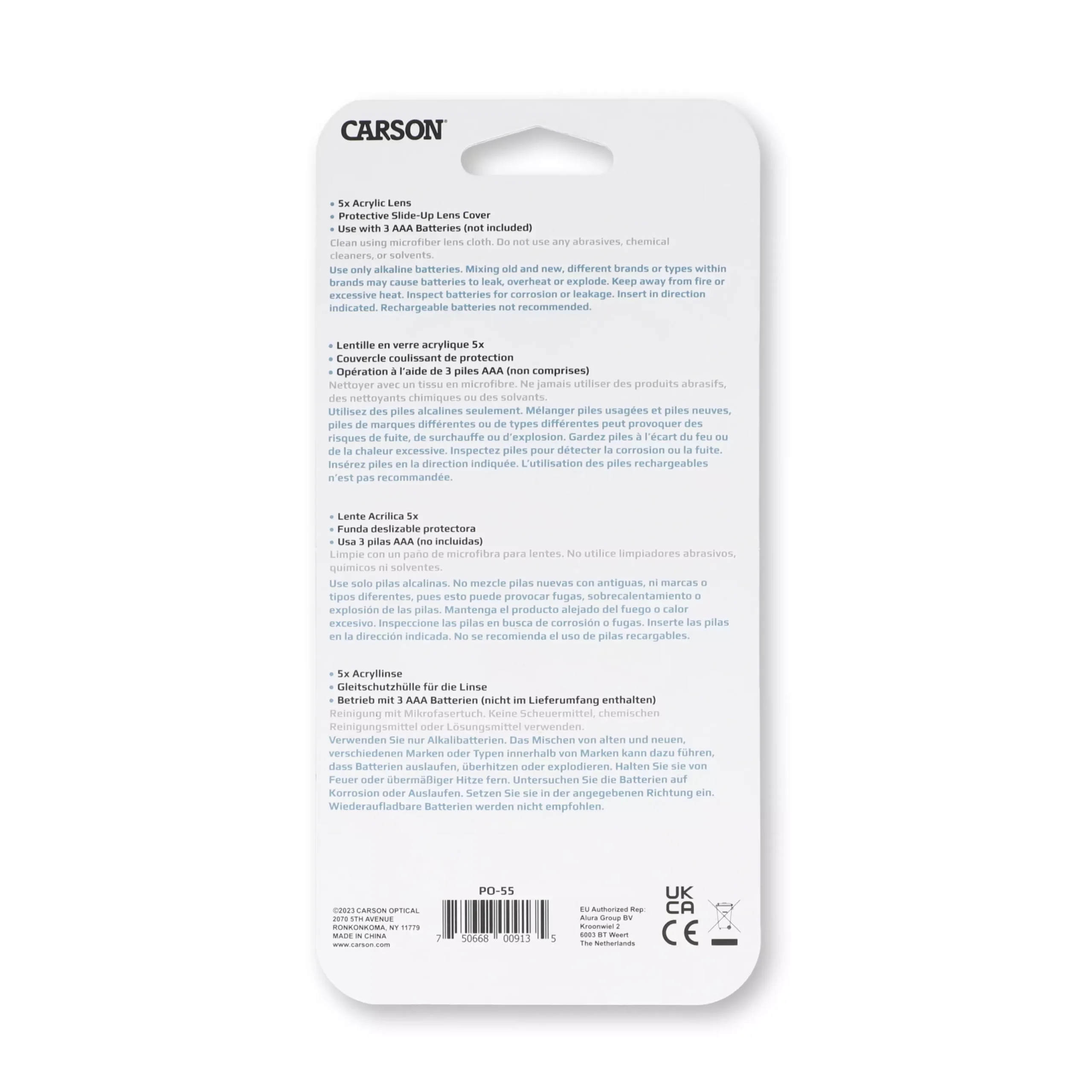 Lupa portátil deslizante con LED Carson PO-55 | Serie MiniBrite 5x con funda protectora y lente asférica de 35 mm x 40 mm - Imagen 6